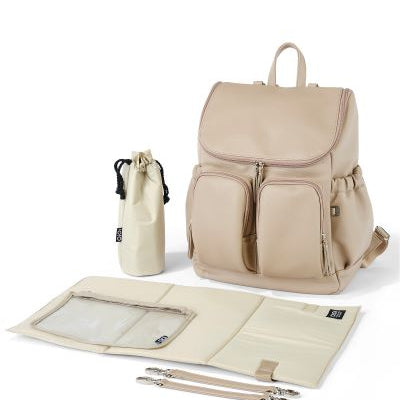 Nappy backpack oat dimple with a changemat and bottle holder