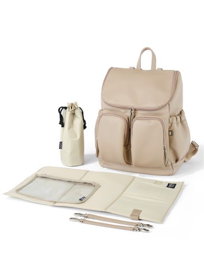 Nappy backpack oat dimple with a changemat and bottle holder
