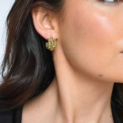 Lady wearing the sundae gold earrings