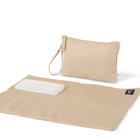 Nappy pouch with changemat and wipes container in pink