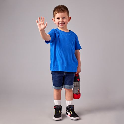 Little boy holding the marvel avengers water bottle