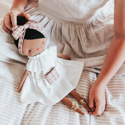 piper doll 43cm ivory dress pink check headband alimrose