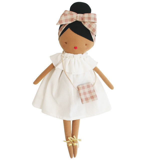 piper doll 43cm ivory dress pink check headband alimrose