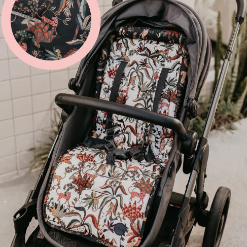 Pram Seat Liner jungle cream and black reversible