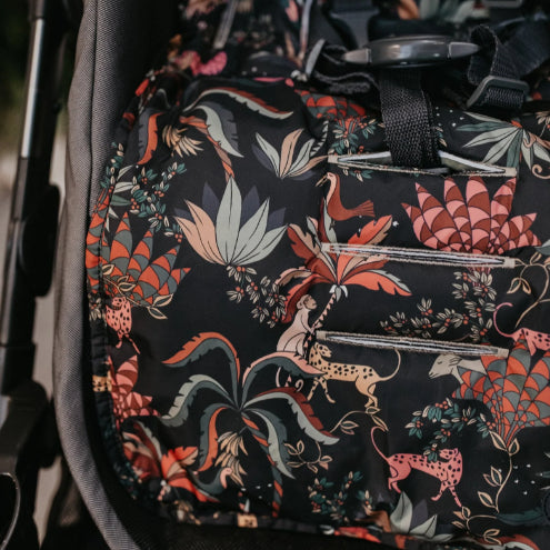 Close up of pram seat liner in black jungle