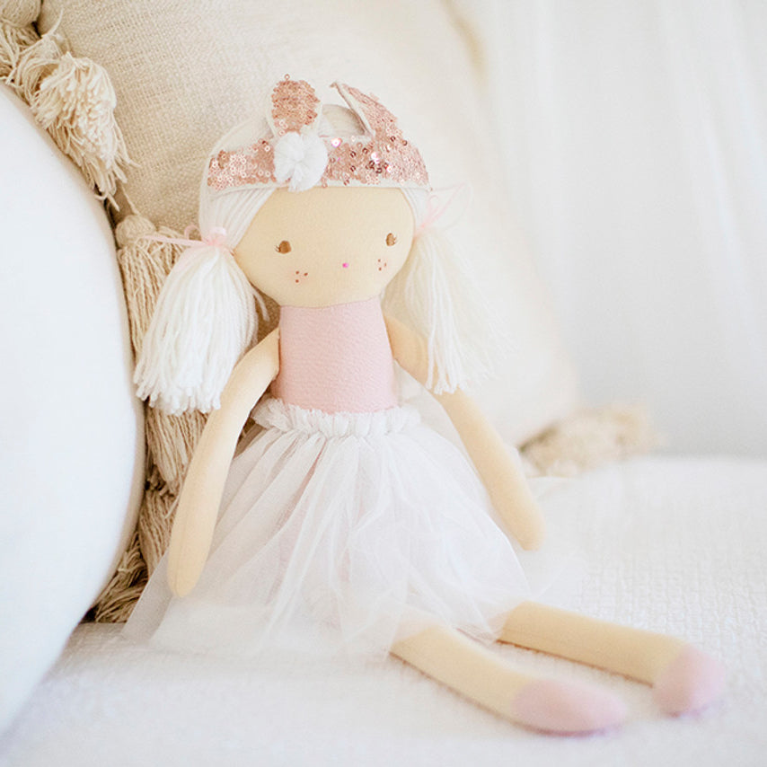 sienna doll pale pink with white tutu and bunny crown 50cm alimrose