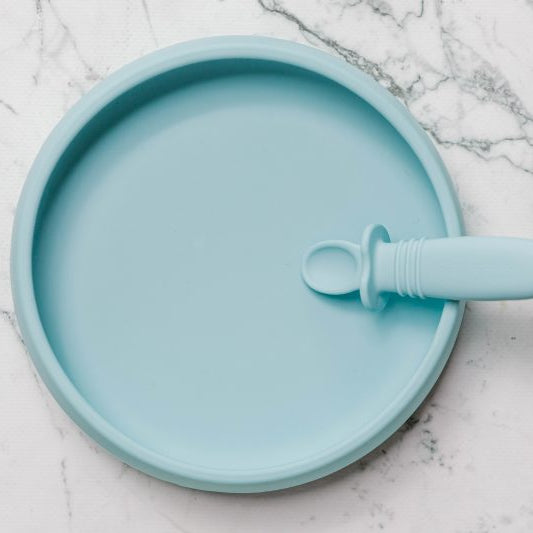 Suckie scoop plate in blue lemonade