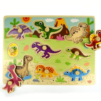 Dinosaur peg puzzle with pieces out