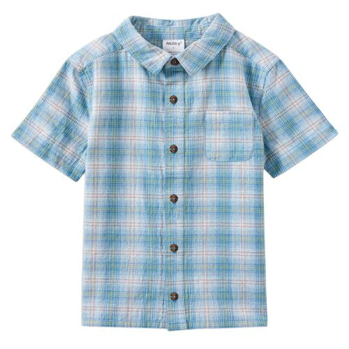 front of dusty check shirt