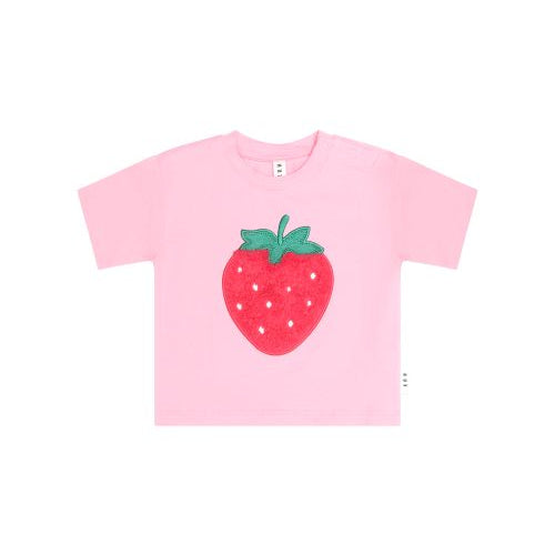 front of the furry slouchy strawberry tee