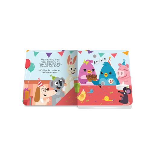 Inside if the happy birthday board book