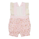 Arthur Ave peach rose buttercream frilly overalls