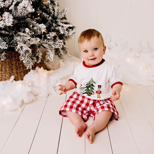 Confetti kidz red gingham shorts on a ittle boy
