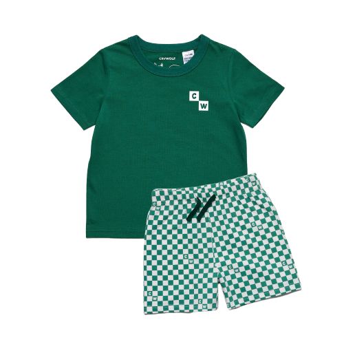 Short sleeve sleep set sea green check