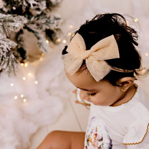 Sparkly gold tulle bow headband