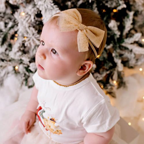 Sparkly gold tulle bow clip