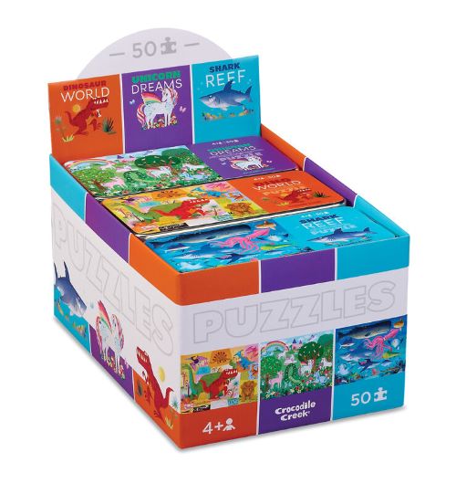 Tin puzzles 50 pieces in three designs Dinosaur, Unicorn and Shark 