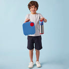 Boy holding the blue blaze lunchbox and waterbottle