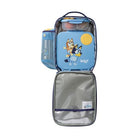 Iniside of the Bluey lunchbag with the lunchbox and snackbox inside