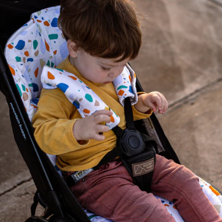 Child in pram using the Charlie Izimini Pram Liner