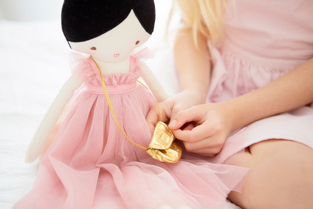 charlotte doll blush pink dress gold bag alimrose