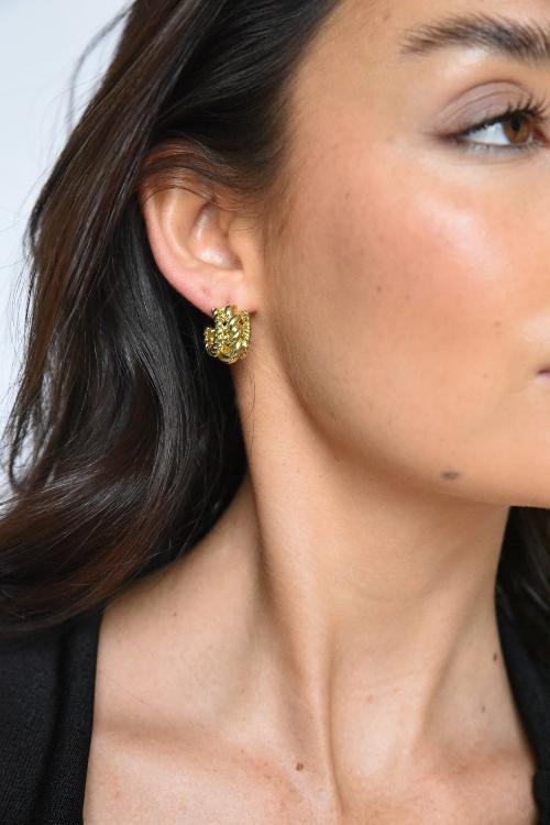 Lady wearing the sundae gold earrings