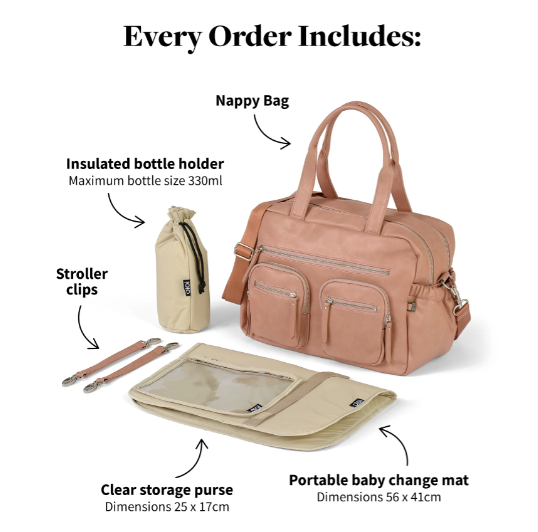 Carry all nappy bag with change mat and bottle holder