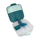 Open emerald green lunchbox with gel cooler pack