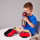 boy sipping from avengers drink bottle