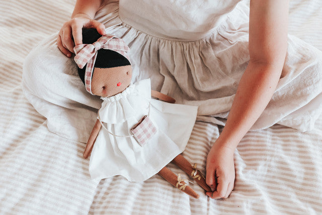 piper doll 43cm ivory dress pink check headband alimrose