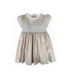 Neutral love smocked dress with tie on the back