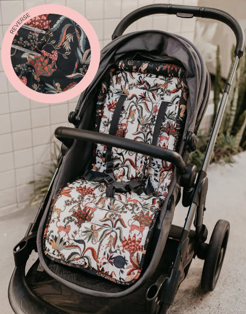 Pram Seat Liner jungle cream and black reversible