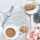 Made to milk white choc & macadamia lactation cookies and cup of tea.