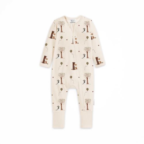 Bamboo zipsuit in autumn bear print