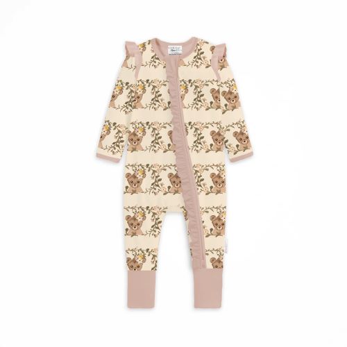 Bamboo zipsuit in vintage teddies print