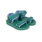 A pair of children's Bravout sandals in shades of teal and light blue, shown on a clean white background.
