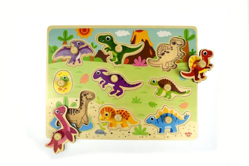 Dinosaur peg puzzle with pieces out