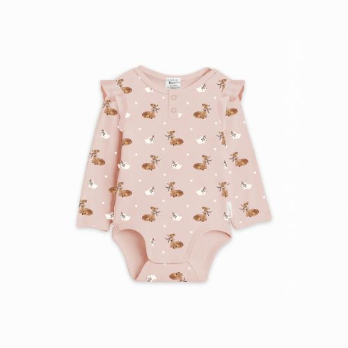 Frilly bodysuit in classic fawn print