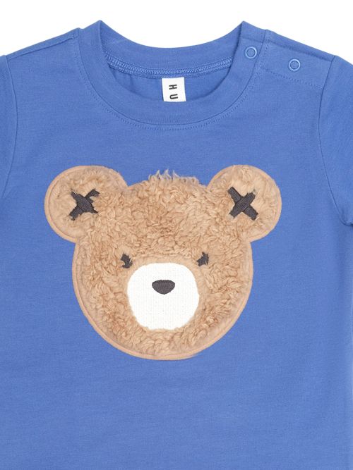 close up of the bear on the furry tee