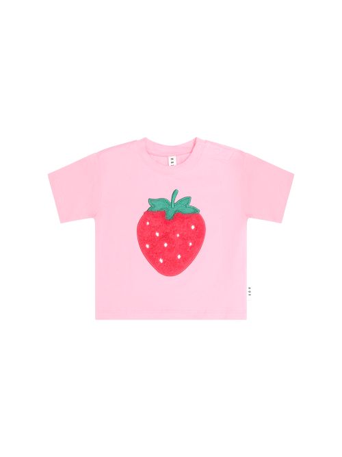 front of the furry slouchy strawberry tee
