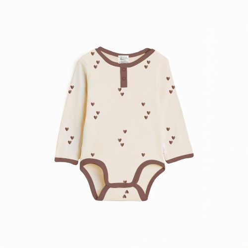 Henley bodysuit in brown hearts print