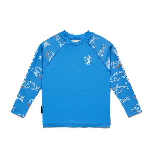 front of the rash vest in saltwater print