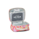 An open Crywolf insulated lunch bag with a pink floral pattern, showing a gel pack inside on a white background.