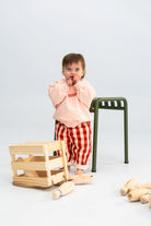 Picnic twill pants in cherry on a toddler