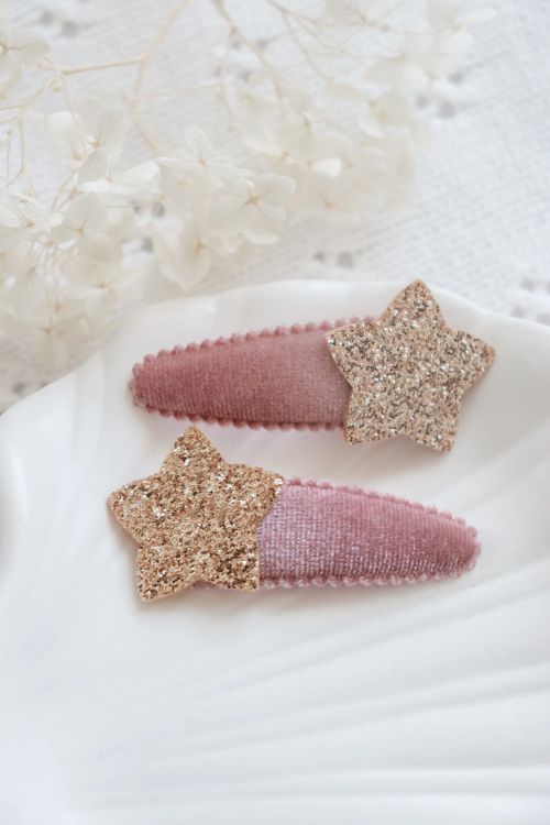 Pink Velvet star clips set of 2