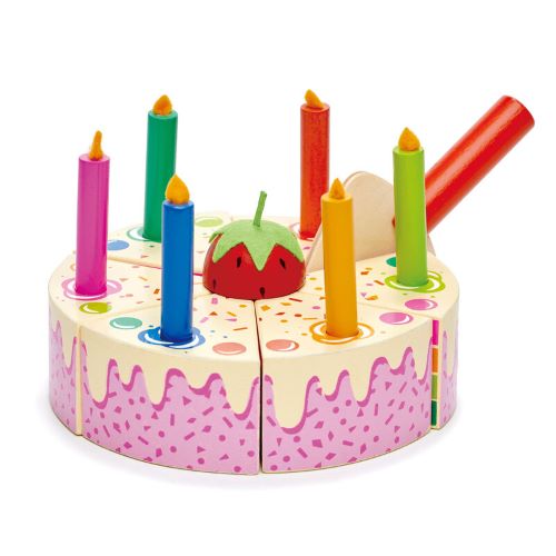 Rainbow wooden birthday cake