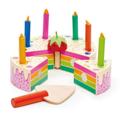 Rainbow wooden birthday cake