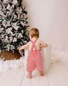 Back of the confetti kidz striped overalls candycane